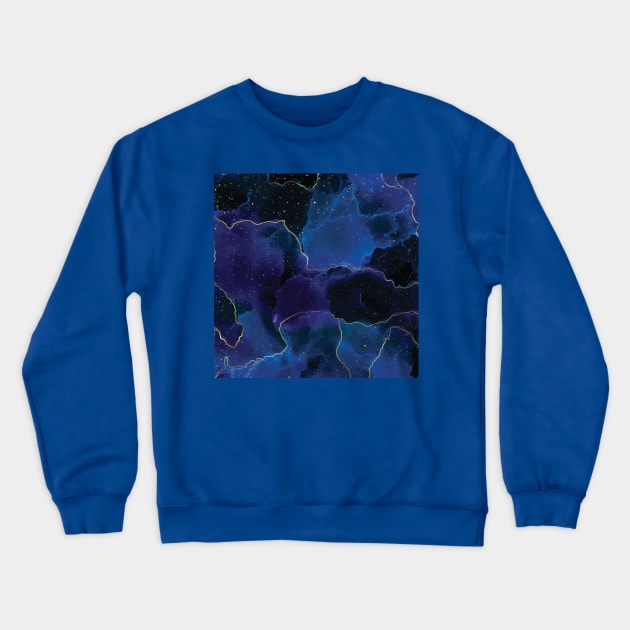 Blue and gold marble abstract patern Crewneck Sweatshirt by laverdeden